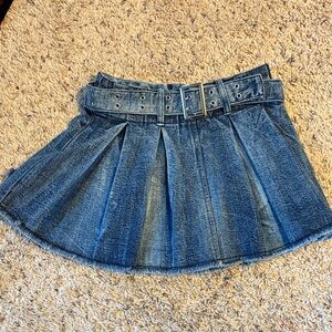 Denim Pleated Mini Skirt